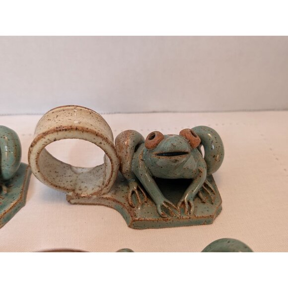 Frog-Shaped Napkin Rings Earthy Colors Handmade Stoneware Alfresco Table Decor - Picture 3 of 10